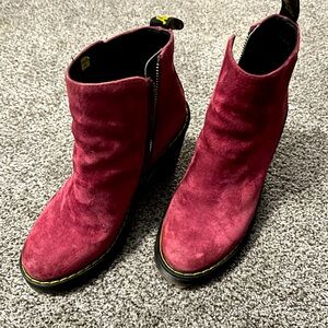 Dr. Martens Magdalena Bootie in Wine Soft Buck Nubuck Leather